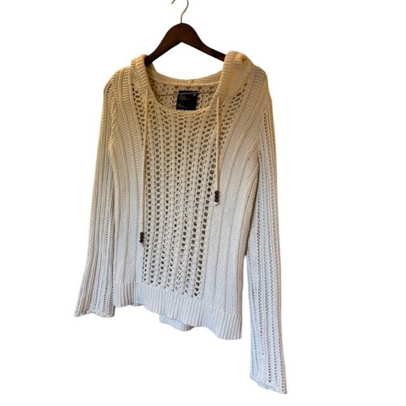 American Eagle Outfitters Tops - American Eagle Cream Crochet Knit Hoodie Sweater Cotton Boho Beach Women's L
